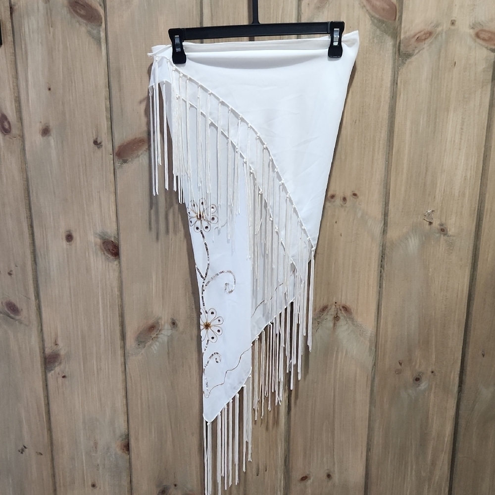 Vintage Floral Embroidered Fringe Wrap Scarf EUC - Picture 5 of 5